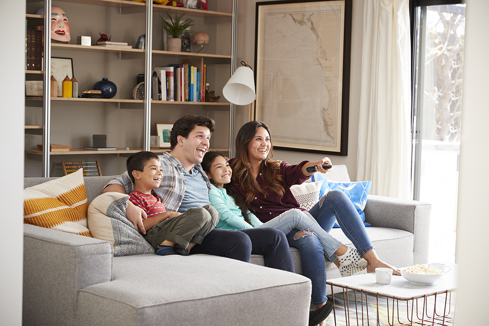 Family watching tv